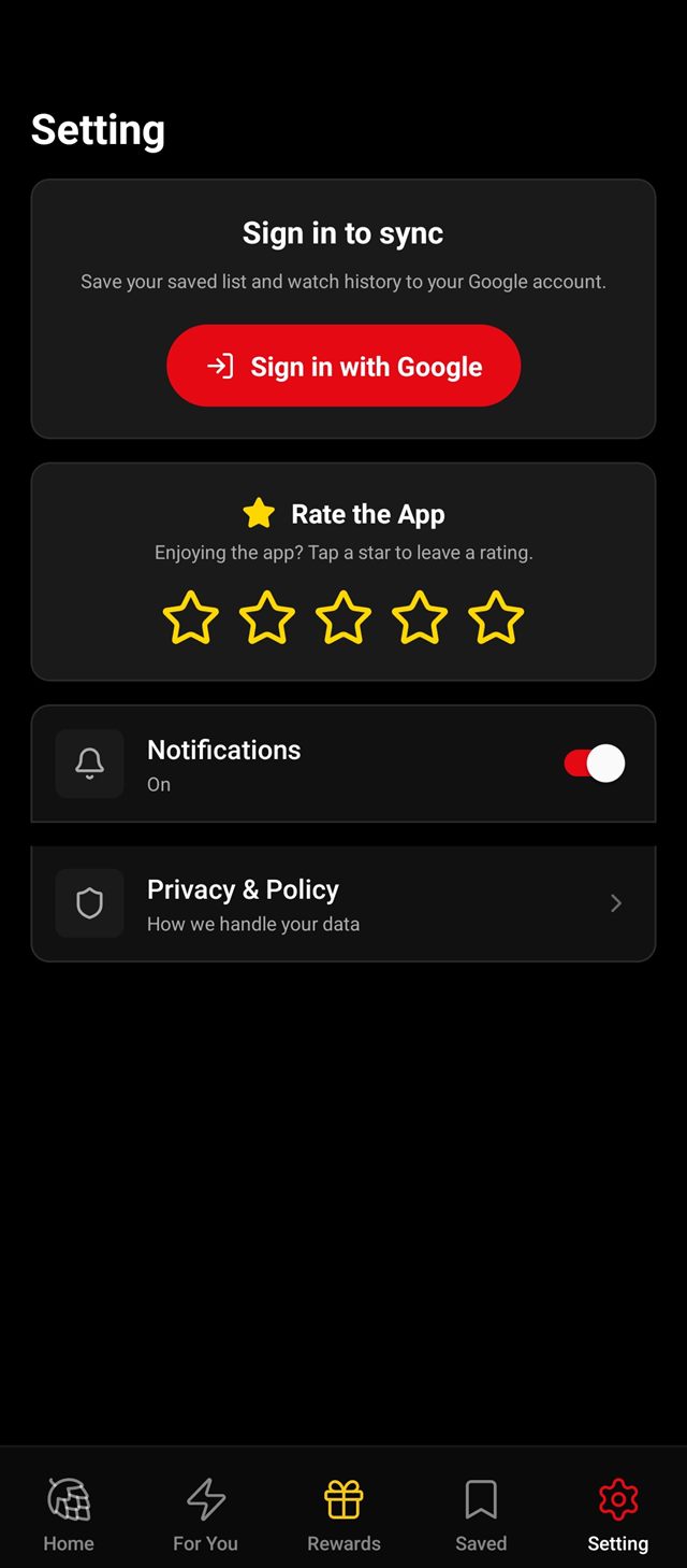 Settings screen